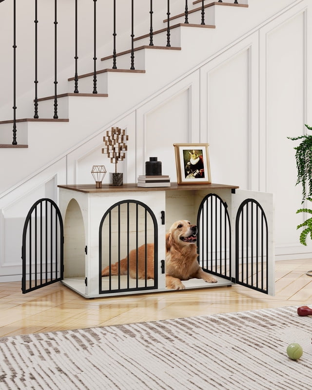 39.4" Dog Crate Furniture, Dog Kennel Indoor Arched Door Design for Small/Medium/Large Dog