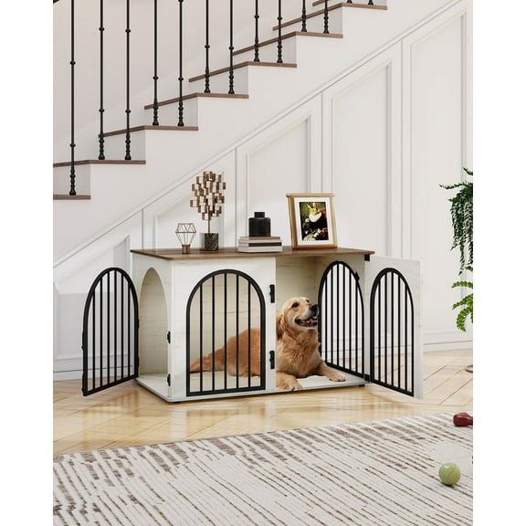 39.4" Dog Crate Furniture, Dog Kennel Indoor Arched Door Design for Small/Medium/Large Dog