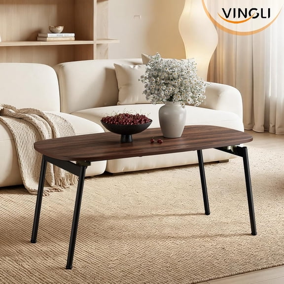 39.4" Folding Coffee Table, Portable Small Center Table for Living Room, No Assembly Needed, Walnut