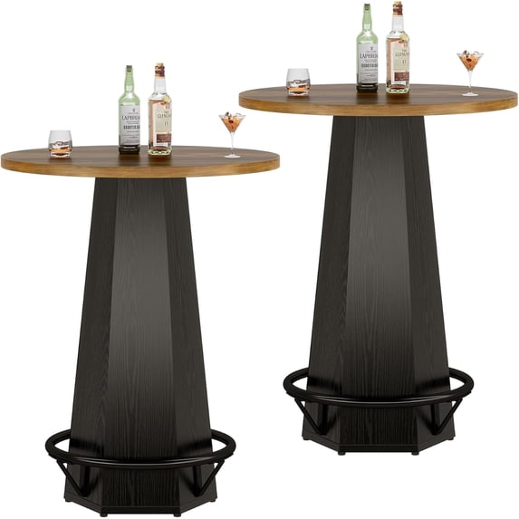 39.4" H Bar Pub Table, Round Bistro Cocktail Table, Industrial Home Bar High Top Unit(2PC)