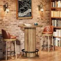 39.4" H Round Dining Table, Small Kitchen Table with Wood Strip Base and Footrest(1PCS)