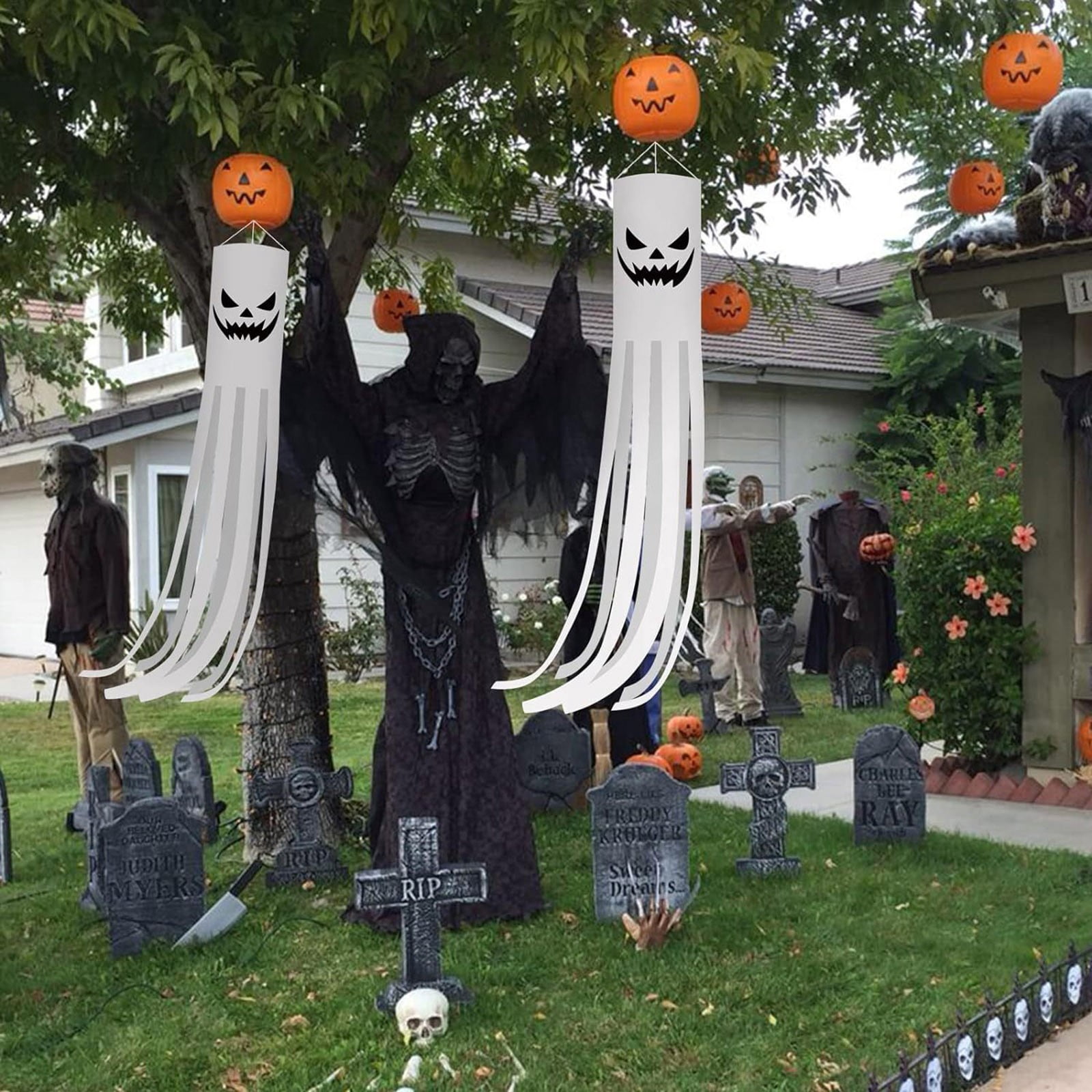 39.4'' Halloween Ghost Windsock Flag Decorations Outdoor, Halloween