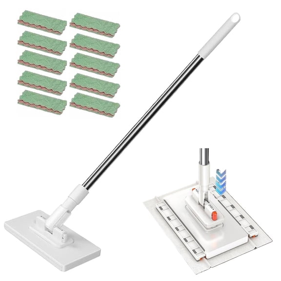39.4" Hands-Free Multi-Purpose Flat Mop, One-Click Cleaning Mop with 10 Reusable Cloths for Kitchen & Home
