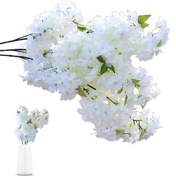 39.4 Inch Artificial Cherry Blossom Flower, 1 PC Elegant Artificial Plants and Flowers with Natural Gradient Colors for DIY Garden Home Wedding Party Decor Farmhouse (White)