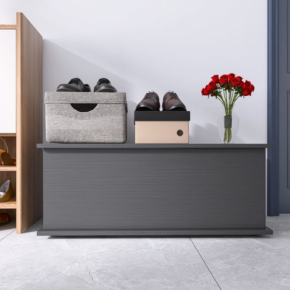 39.4 Inch Black Lift-Top Wooden Storage Chest Bench, Heavy Duty Entryway Storage Trunk, Multi-Purpose Toy Blanket Clothes Organizer Ottoman