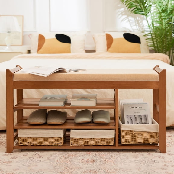 39.4 Inch Cushioned Shoe Rack Bench, Multipurpose Storage Shoe Bench for Front Door Entrance, Hallway, Bedroom and Living Room
