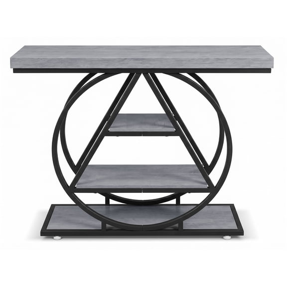 39.4 Inch Entryway Console Table, Modern Industrial 4-Tier Sofa Table with O-Shaped Metal Frame, Narrow Accent Storage Shelf for Hallway Foyer Living Room, Light Grey