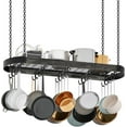 thumbnail image 1 of 39.4-Inch Hanging Pot Rack, Space-Saving Pot Hanger for Kitchen, Ceiling Pan Hanging Rack with 16 Detachable S Hooks, Sturdy Metal Frame, Industrial Style, Charcoal Black and Black, 1 of 17