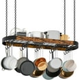 thumbnail image 1 of 39.4-Inch Hanging Pot Rack, Space-Saving Pot Hanger for Kitchen, Ceiling Pan Hanging Rack with 16 Detachable S Hooks, Sturdy Metal Frame, Industrial Style, Rustic Brown and Black, 1 of 16