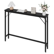 39.4 Inch Narrow Sofa Table with Power Outlets, Slim Console Table for Behind Couch, Storage Shelf, Space-Saving Design, Metal Frame and MDF Top
