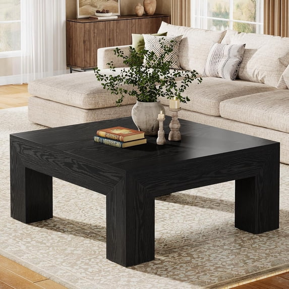 Finmind 39.4-Inch Square Coffee Table for Living Room, Farmhouse All Wood Accent Center Cocktail Table