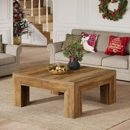 Finmind 39.4-Inch Square Coffee Table for Living Room, Farmhouse All Wood Accent Center Cocktail Table