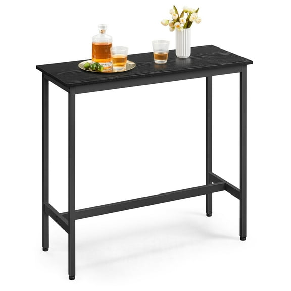 39.4" Industrial Bar Table, Narrow Space-Saving Kitchen Counter Table with Sturdy Metal Frame, Quick Assembly, Adjustable Feet, Ebony Black