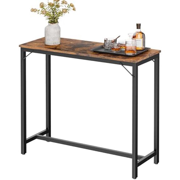 39.4" L Bar Table,Narrow Long Kitchen Dining Table, Counter Bar Height Table, High Pub Desk,Metal Frame, Rustic Brown and Black$$Furniture