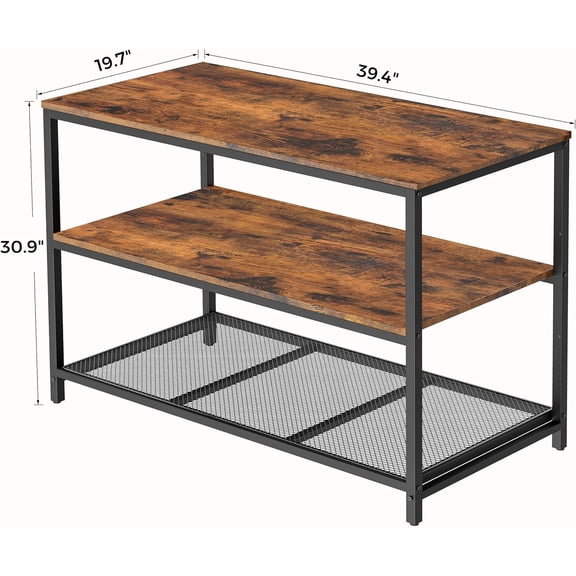 39.4" L Kitchen Island with 3 Shelves, Rustic Brown and Black Metal Frame Workstation