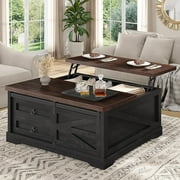 39.4" Lift-Top Coffee Table with Storage, Farmhouse Square Coffee Table with Drawers, Sliding Door and Hidden Storage Compartment, Center Table Gaming Station or Workspacefor Living Room, Black