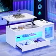 thumbnail image 1 of 39.4" Lift Top Coffee Table with Storage, Modern LED Coffee Table with 2 Drawers & Display Cabinet, Center Table with Large Open Shelf for Living Room, White, 1 of 8