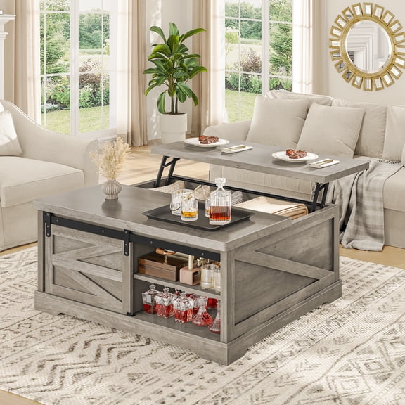 39.4'' Lift Top Coffee Table with 2 Storage Drawers and Large Hidden Compartment, Farmhouse Coffee Table for Living Room