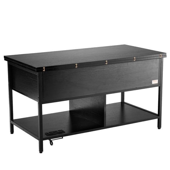 39.4'' Lift Top Coffee Table with LED Light & USB Ports, Modern Rectangle Lift-Top End Table with Storage, Black - for Living Room, Bedroom