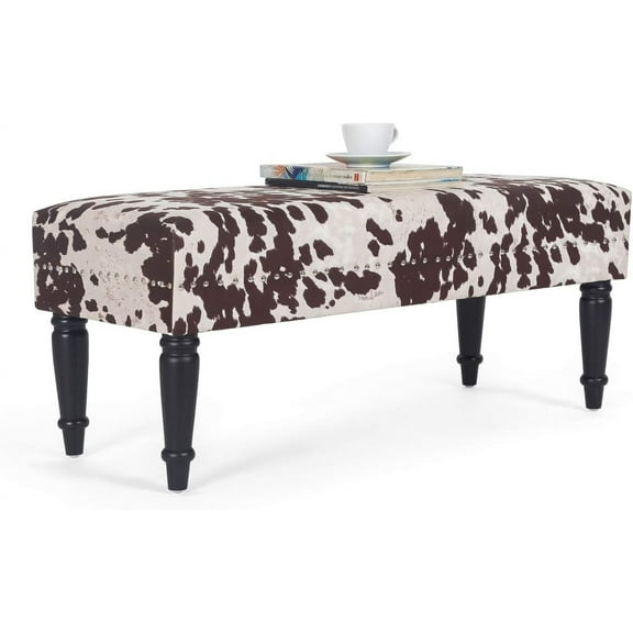 39.4" Ottoman Bench, Fabric Rectangular Upholstered Bedroom Benches Footstool with Wood Legs, for Entryway Dining Room Living Room Bedroom End of Bed (Black Cow)