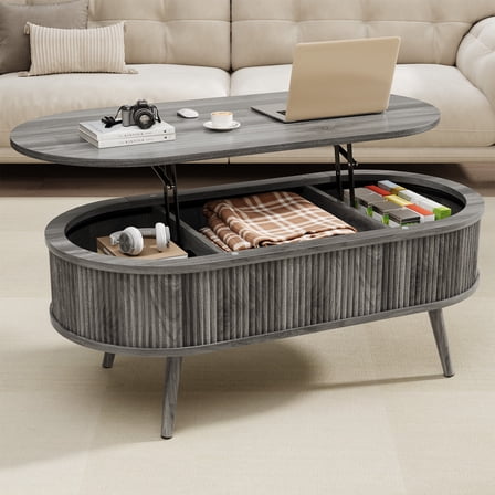 39.4" Oval Lift Top Coffee Table with Hidden Storage Compartment - Gray