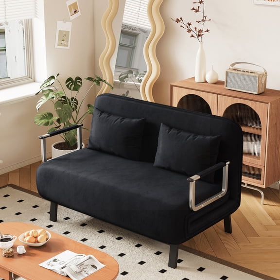 39.4 Sofa Bed, Adjustable Backrest & Pillow, Leisure Chaise with 18.1 Seat Height, Sturdy Steel Frame for Home & Office, Black Sleeper Chair