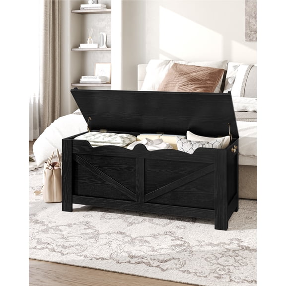 39.4" Storage Bench, Storage Chest, Lift-Top Storage Trunk with 2 Safety Hinges, Wooden Storage Box Chest Organizer for Bedroom, Entryway, Living Room, Black