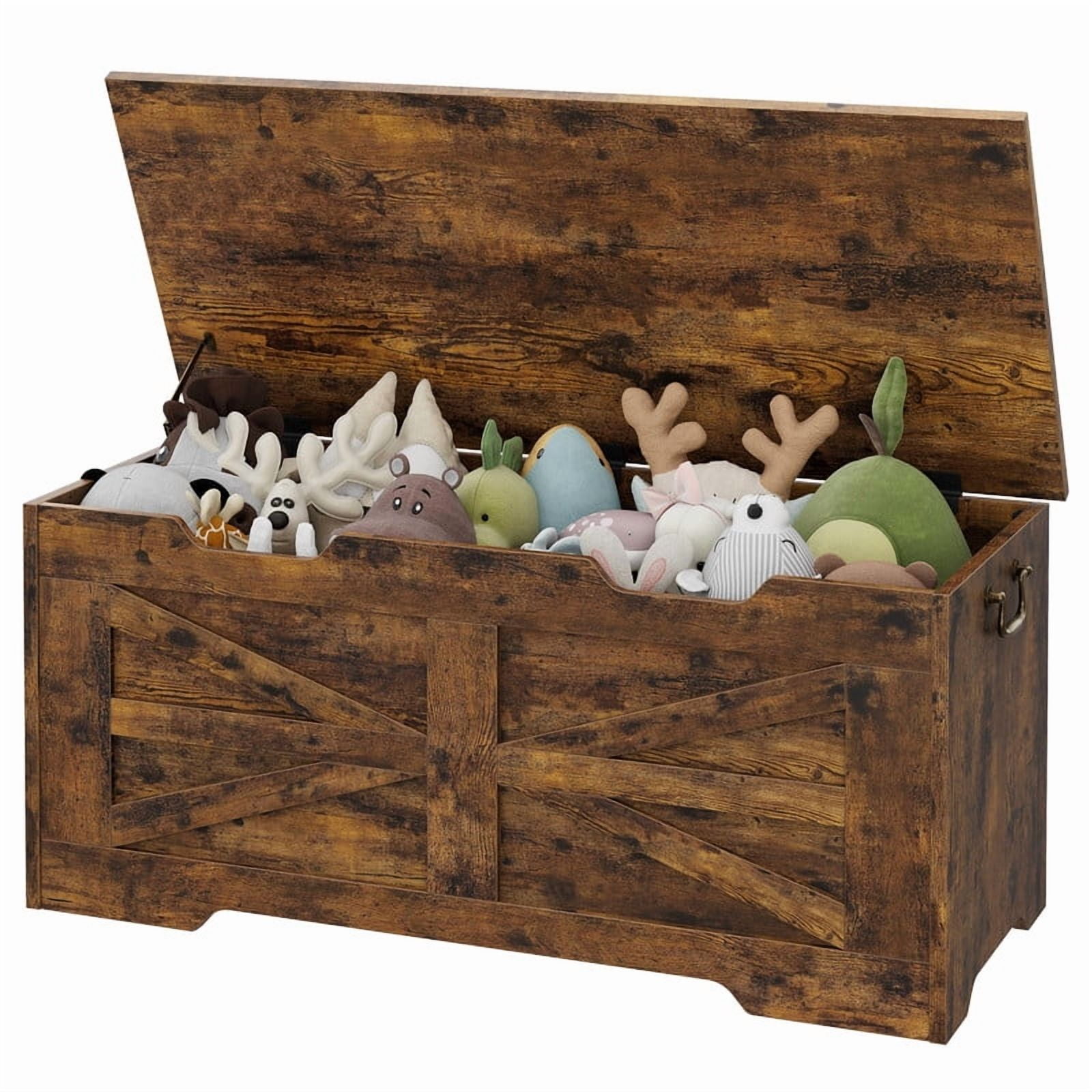 39.4" Storage Chest for Bedroom, Farmhouse Storage Trunk Toy Chest Box with Safety Hinge, Wooden Storage Bench for Living Room, Entryway, Supports 350 lbs, Rustic Brown