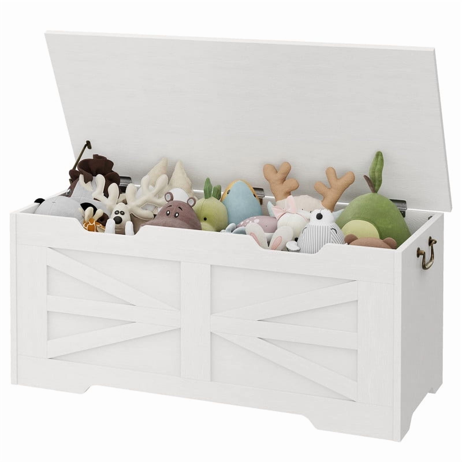 39.4" Storage Chest for Bedroom, Farmhouse Storage Trunk Toy Chest Box with Safety Hinge, Wooden Storage Bench for Living Room, Entryway, Supports 350 lbs, White