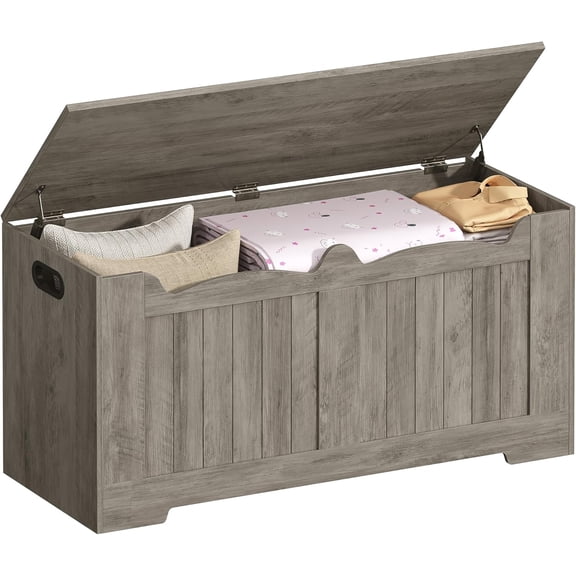 39.4" Storage Chest, Storage Bench Trunk with 2 Safety Hinge,Wooden Box, Lift-Top Chest Organizer, Shoe Bench for Entryway, Bedroom, Living Room, Greige SB01005X