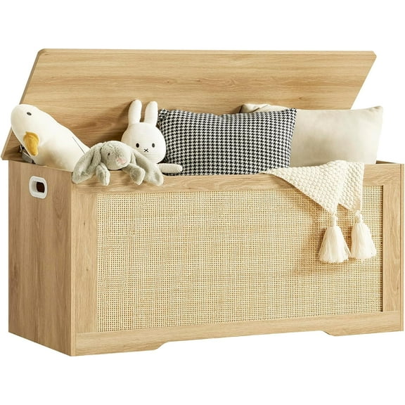 39.4” Storage Chest, Toy Box with 2 Safety Hinges, Toy Chest for Bedroom, Storage Bench with Storage, Shoe Bench, Supports 220 lb, for Living Room, Entryway, Natural