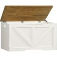 thumbnail image 1 of 39.4" Storage Chest, Toy Box with 2 Safety Hinges, Lift Top Wooden Toy Chest, Storage Bench, for Living Room, Bedroom, Entryway, White+Honey Brown, 1 of 17
