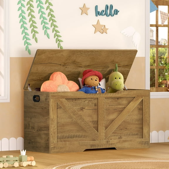 39.4" Storage Chest, Toy Chest, Storage Bench with 2 Safety Hinges, Lift Top Wooden Storage Chest, Toy Box, Supports 220 lb, for Living Room, Bedroom, Entryway, Brown