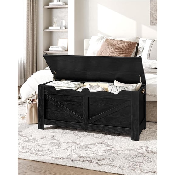 39.4" Storage Chest, Wooden Lift-Top Bench Trunk with 2 Hinges, Shoe Bench Organizer, Black
