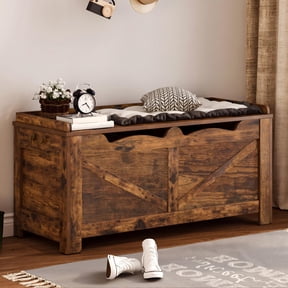 39.4 Inches Storage Chest, Storage Bench with Safety Hinge, Supports 330 lb and Easy Assembly, 50 Gal Toy Trunk for Entryway, Bedroom, Living Room, Rustic Brown