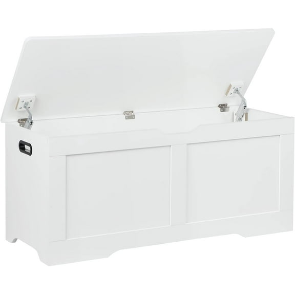 39.4" Storage Chest, Wooden Storage Bench, Lift Top Toy Chest with 2 Safety Hinges, Large Toy Box, Entryway Bench for Living Room, Bedroom, White
