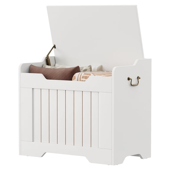 39.4" Storage Chest, Wooden Storage Bench with Safety Hinge, Retro Blanket Storage Trunk for Entryway, Living Room, Supports 350 lb