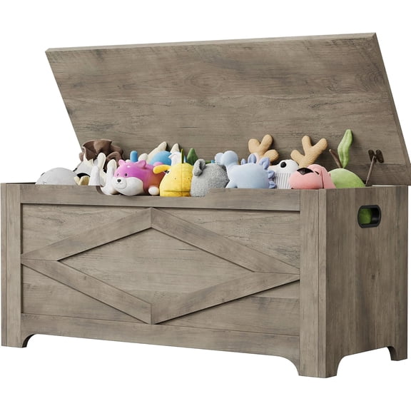 39.4" Storage Chest, Wooden Storage Bench with Safety Hinges, Easy Assembly, Large Toy Chest for Entryway, Living Room, Bedroom