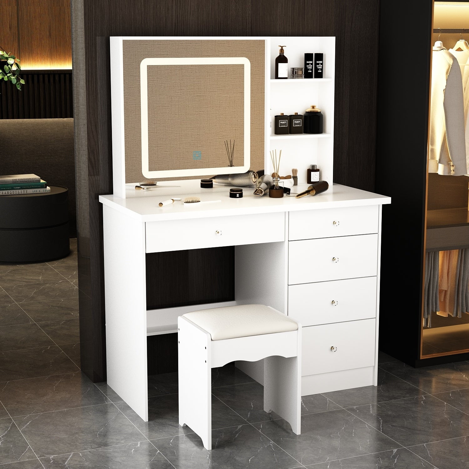 39.4'' Wide Makeup Vanity Set with Stool and Mirror - On Sale