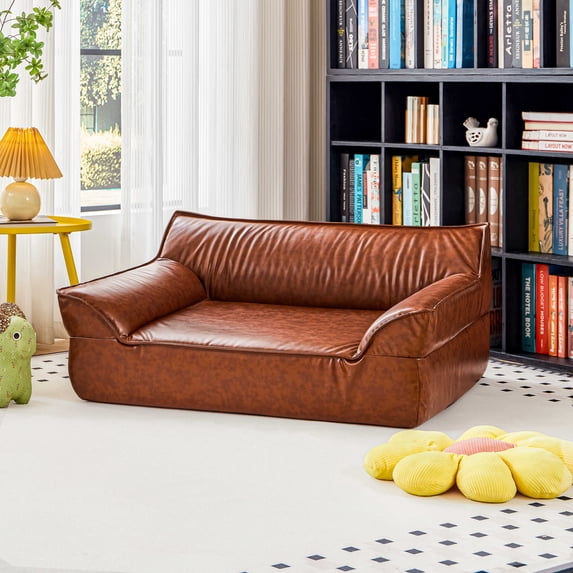 39.4"W Leather Dog Bed, Mid-Century Modern Pet Bed for Large and Medium Dogs up to 70lbs, Orthopedic Elevated Dog Sofa, Pet Couch with Removable & Washable Cover for Living Room Bedroom