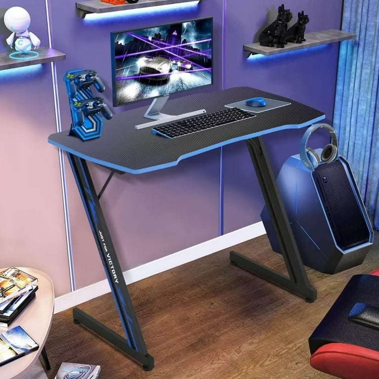 Simple Gaming Desk Z Shaped 40 Gamer PC Workstation, Home Computer Carbon  Fiber