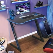 39.4 inch Gaming Desk Z-Shaped Computer Desk with Headphone Hook, Ergonomic Home Office Desks for Small Places PC Gamer Workstation, Blue