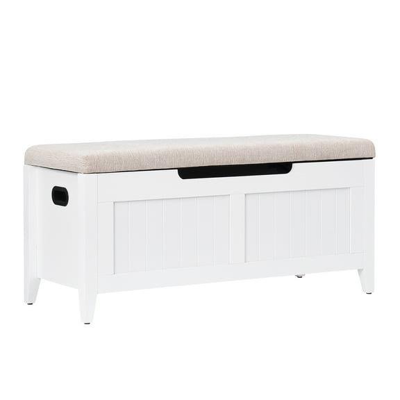 39.4 inches Storage Chest with Upholstered,Storage Bench with 2 Safety Hinges Modern Shoe Bench for Entryway Bedroom Living Room White(15.7"D x 39.4"W x 18.1"H)