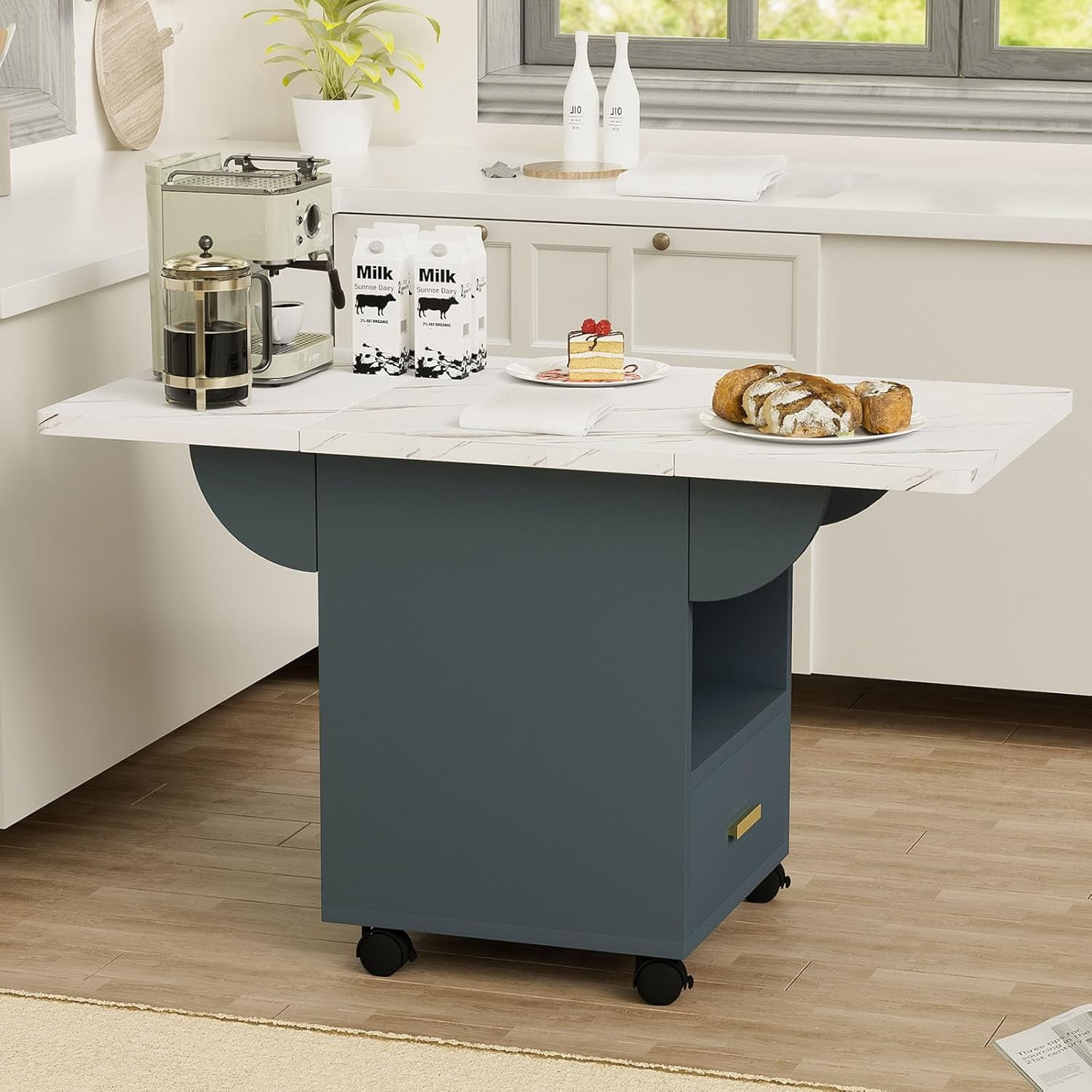 39.4 inches Wood Folding Dining Table with 4 Wheels, Wood Folding End ...