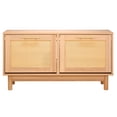 thumbnail image 1 of 39.4 x 11.8 x 20.9 Inch Entryway Shoe Bench with 2 Flip Drawers and 2 Rattan Doors 300lbs Capacity 4 Compartment Shoe Storage Rack for Hallway Living Room Bedroom, 1 of 6