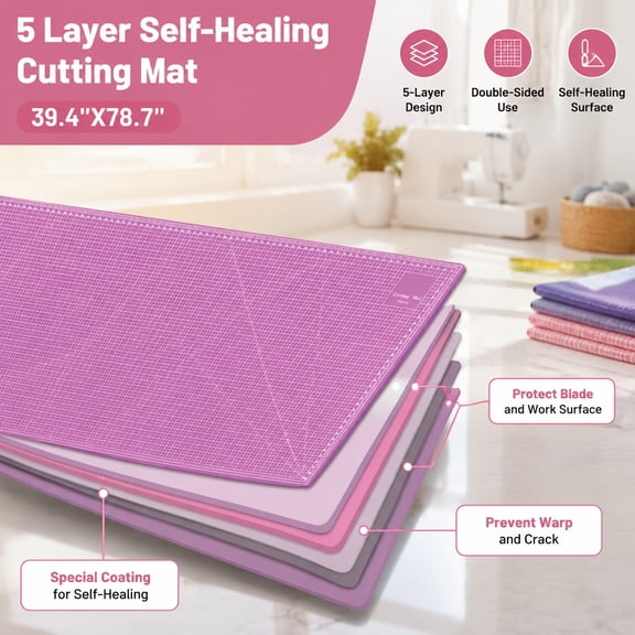 39.4'' x 78.7'' Thickened Self-Healing Cutting Mat, Rotary Cutting Board for Sewing, Quilting, Leather, Durable 5-Ply Craft Table Mat