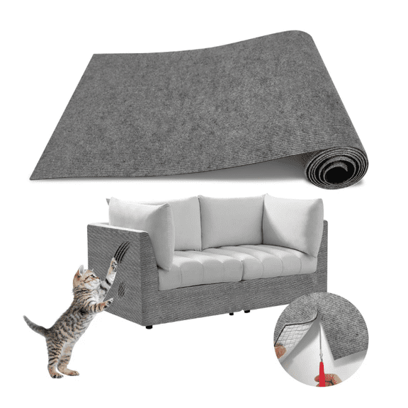 39.4"x23.6" Scratch Mat Roll - Adhesive DIY Climbing Cat Scratcher for Furniture - Cut to Fit Cat Couch & Wall Scratchers for Indoor Cats - Self-Adhesive Scratching Carpet Pad - Gray