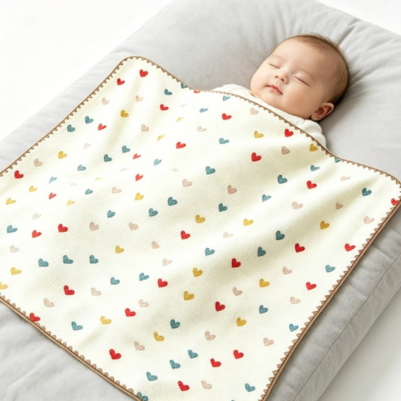 39.4"x39.4" Cotton Muslin Blanket, Polka Dot Breathable Lightweight Soft Throw with Crochet Edge for Travel, Home, Couch, Bed, Airplane, Nursing, Beige, By Harlik
