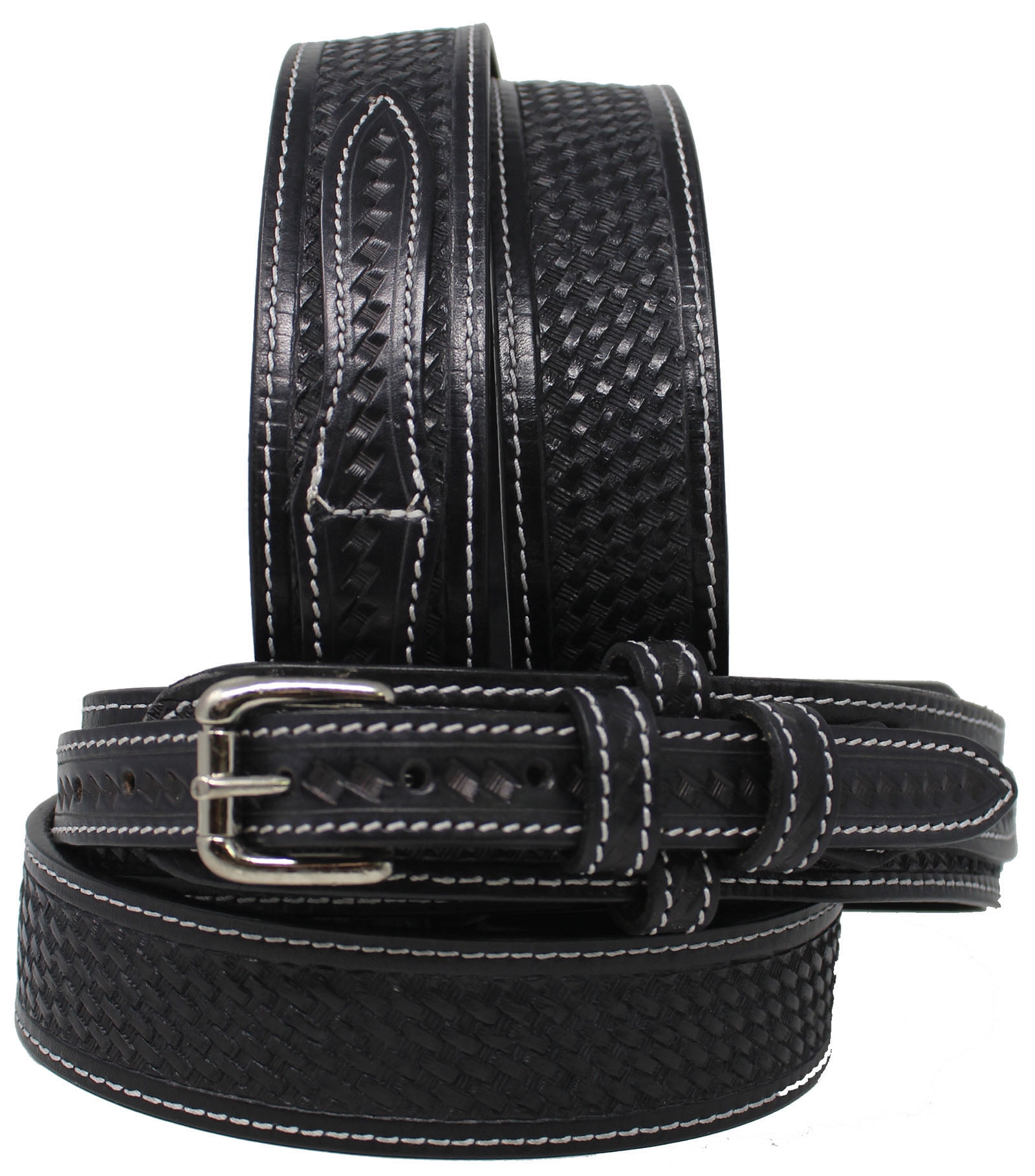 Dutyman Belt Mens Full Grain Leather Black Tooled Basketweave Western