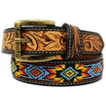 thumbnail image 1 of 39-40  Unisex 1.5" Western Floral Tooled Beaded Full-Grain Leather Belt 26RT23, 1 of 2